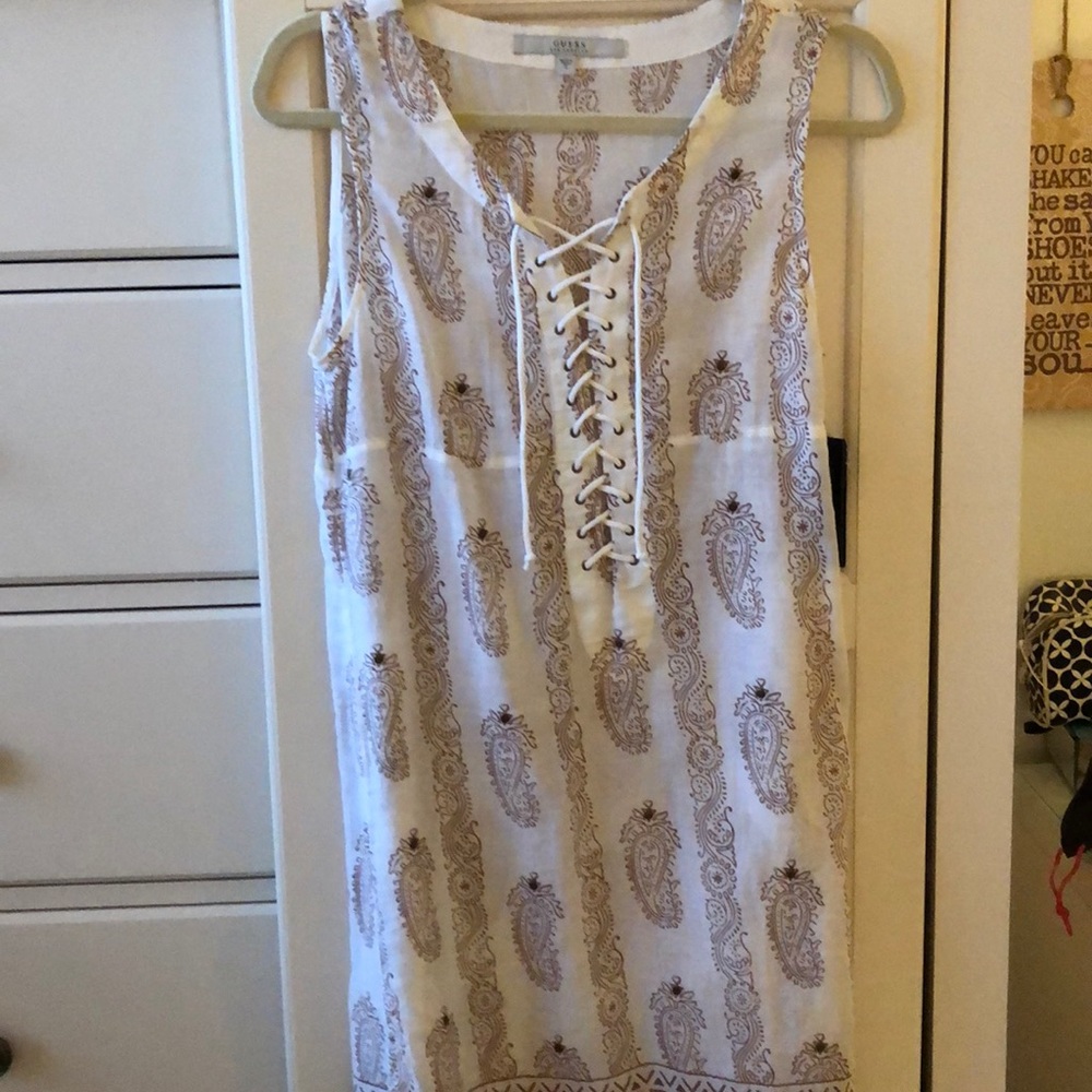 Guess true white multi lace up dress